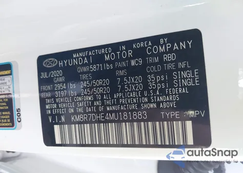 2021 Hyundai Palisade Calligraphy из США, поврежденный, VIN KM8R7DHE4MU181883